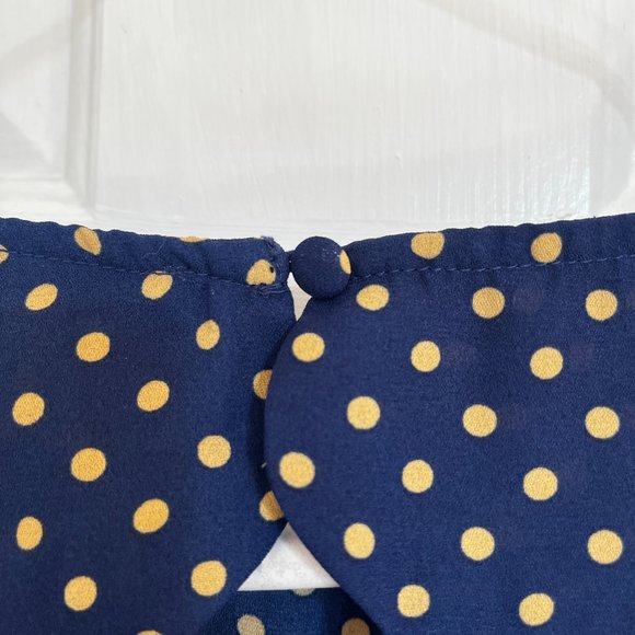 Paper Moon women's navy and yellow polka dot blouse with scalloped edges Size s - Picture 7 of 10
